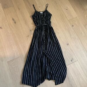 Linen Black Pin Striped Midi Dress